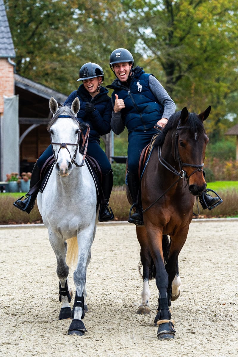 Riders training show jumping horses at Eyckenhoeve